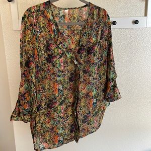Lovely Day Multicolored Long Sleeve Sheer Top (XL)
